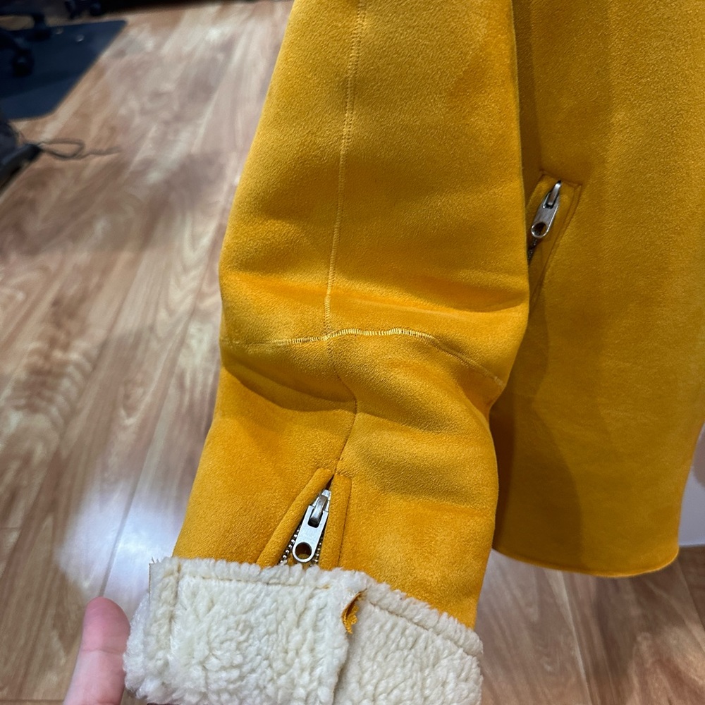 Zara trendy sherpa mustard yellow biker jacket hard to find - Picture 8 of 10